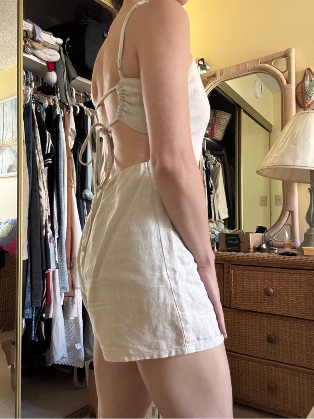 Reformation Cream Linen Romper with Spaghetti Straps - Picture 2 of 7